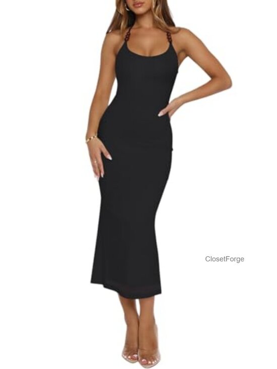 Dresses & Skirts - Sexy Halter Neck Mesh Midi Bodycon Dress